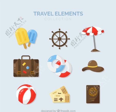 9款彩色旅游元素图标矢量素材