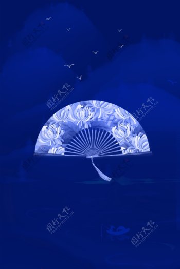 中国风青花瓷折扇