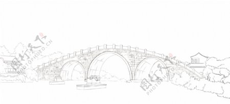 大运河南端拱宸桥古建筑桥线稿