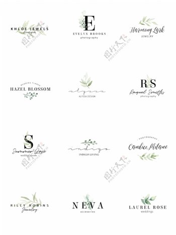 婚礼logo字母英文植物