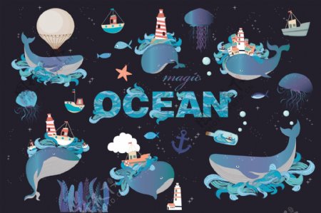 海洋主题插画图案背景