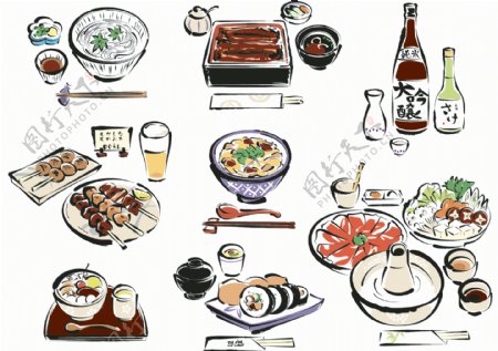 日式料理插画卡通美食墙装饰素材