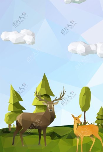 鹿插画装饰画图片