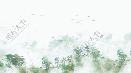 雾中山林飘渺仙境装饰画图片