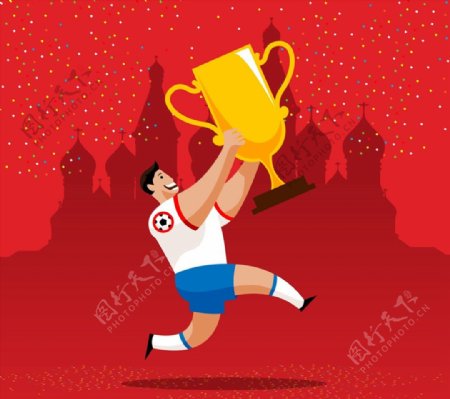 举着奖杯的足球运动员图片