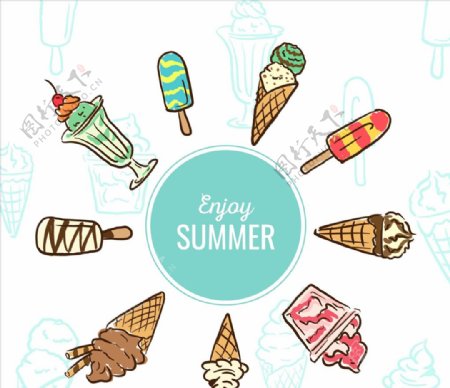 尽情享受夏天冰淇淋图片