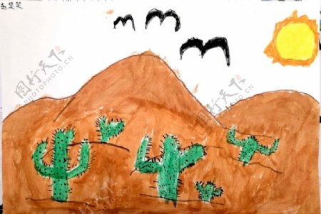 儿童绘画沙漠图片