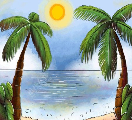 大海和棕榈树风景图片