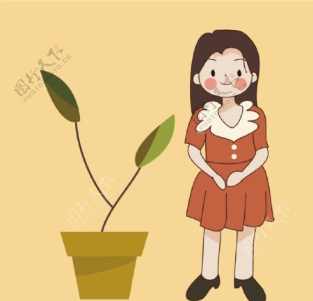 AI矢量人物插画植物花盘盆图片