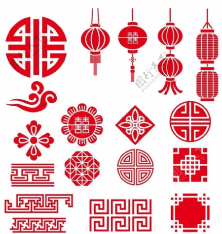 中国中式灯笼祥云等传统纹理元素图片