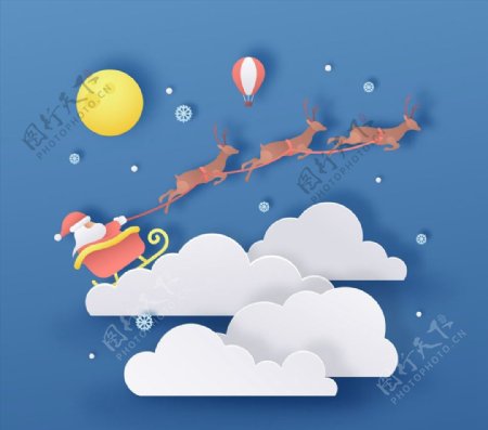 云上的圣诞雪橇图片