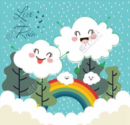 卡通云朵雨水彩虹图片