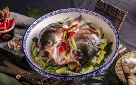 剁椒鱼头美食食材背景海报素材图片
