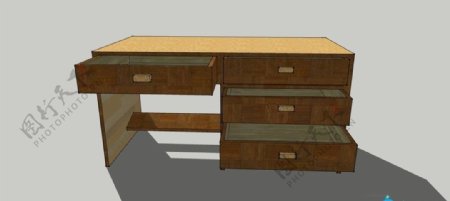 木桌子办公桌家具SU模型图片