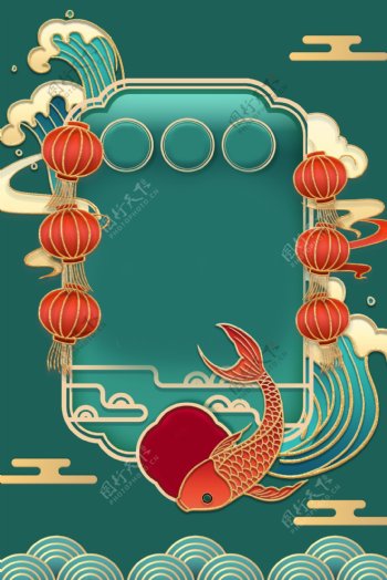 中式浮雕国潮背景合成图片