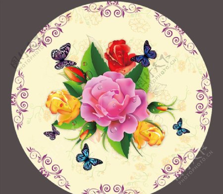 现代立体花卉纹理圆形装饰画图片
