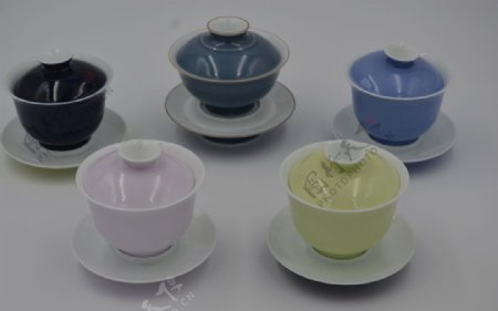 景德镇手工马兰卡色茶具盖碗图片