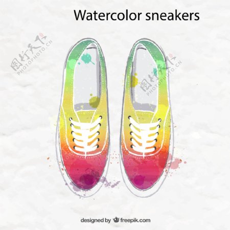 水彩绘运动鞋矢量图片