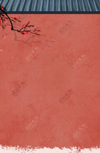 梅花红墙背景图片