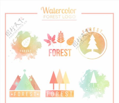 水彩绘森林标志图片
