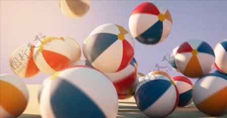 C4D模型动画掉落的海滩球图片