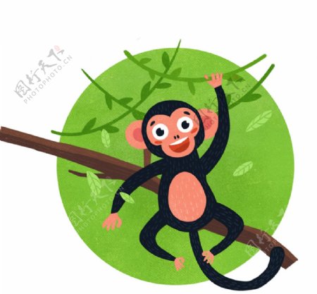 可爱猴子爬树插画图片