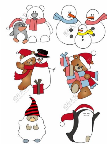 卡通企鹅雪人图片