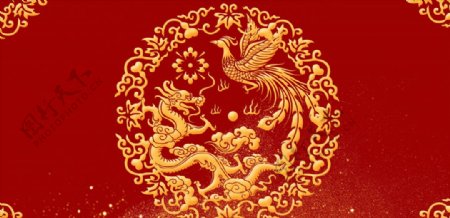 简约大气龙凤呈祥中国风红色背景图片