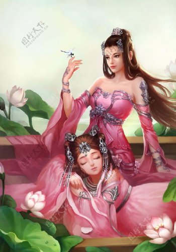 古装帅哥美女插画图片