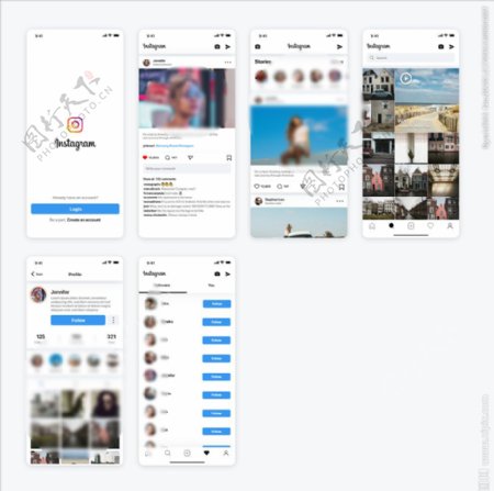 xd社交蓝色UI设计登录页发现图片