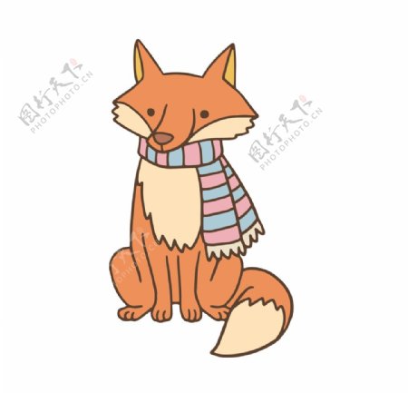 带围巾的小狐狸插画图片